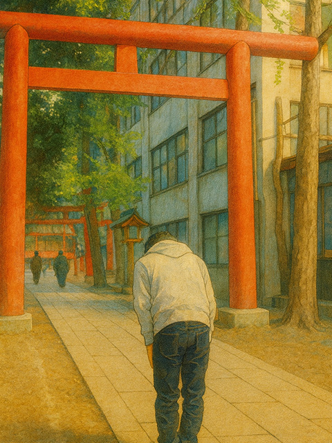 【其の一】鳥居の前でお辞儀をする