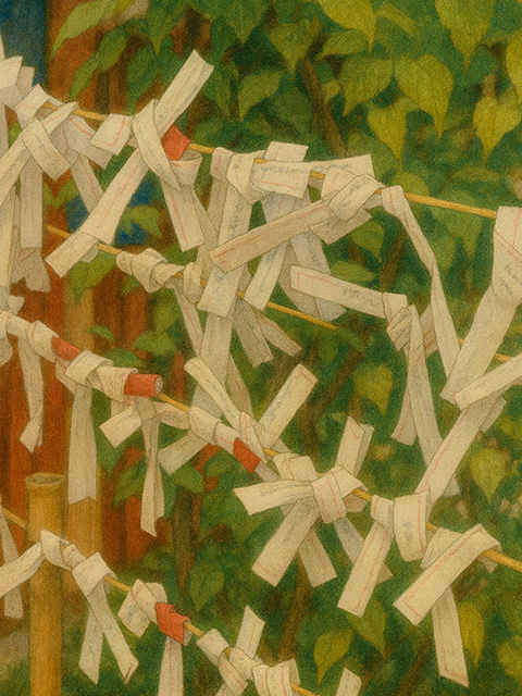 おみくじを結ぶ場合、必ず神社が結ぶ用に作っている場合に結ぶこと。