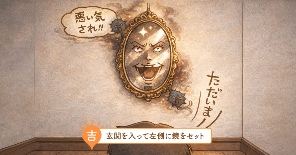 玄関を入って左側に鏡をセット