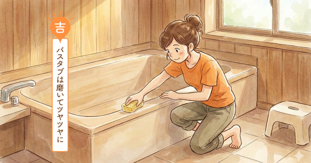 バスタブは磨いてツヤツヤに