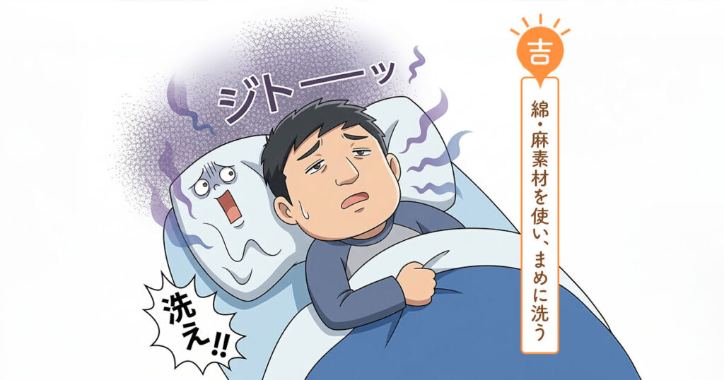 綿・麻素材を使い、まめに洗う